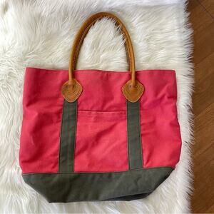 L.L. Bean | Vintage Large Boat & Tote Bag Full-Grain Leather Handles Red 0WY71